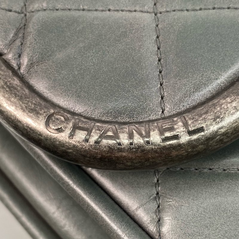 △ Chanel 香奈兒 Gray Green Calfskin Ruthenium-Finish Metal Chain Shoulder Bag No.18 灰綠色小牛皮鍍釕金屬鏈條肩背袋 No.18 -267001039-13