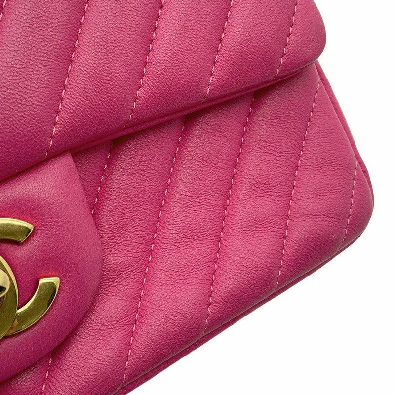 香奈兒迷你絎縫20人字紋可可標誌羊皮鏈單肩包 A69900 女士手提包-8