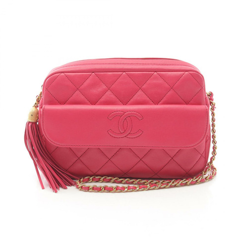 香奈兒 (CHANEL) 絎縫鏈條肩背包，羊皮材質，粉紅色，二手，女士，金色五金配件，COCO