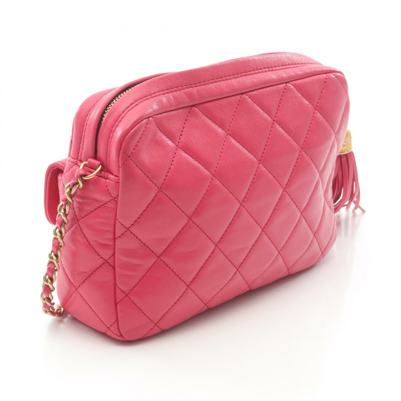 香奈兒 (CHANEL) 絎縫鏈條肩背包，羊皮材質，粉紅色，二手，女士，金色五金配件，COCO-1