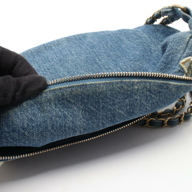 香奈兒腰臀包牛仔布藍白色二手女款-5