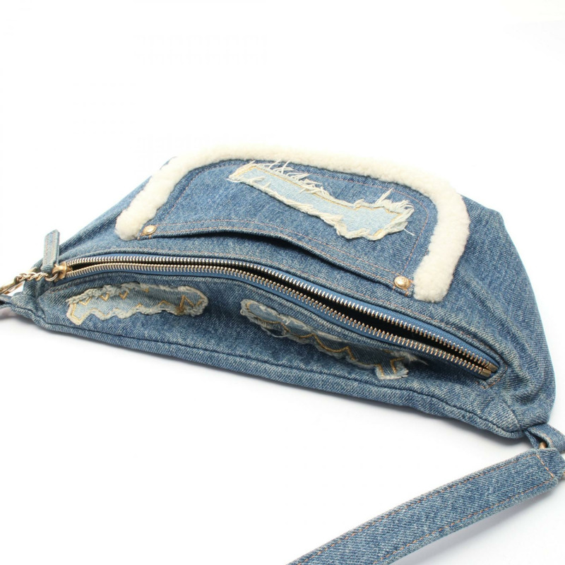 香奈兒腰臀包牛仔布藍白色二手女款-6