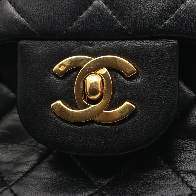 香奈兒 (CHANEL) Matelasse W 翻蓋鏈條單肩包，羊皮材質，黑色，二手，女士款，金色五金-9