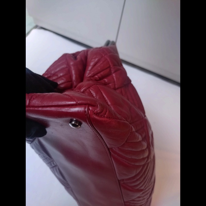Chanel 銀鍊銀框邊紅皮大菱格梯形托特包-9