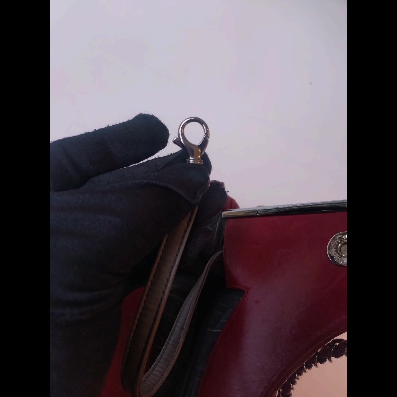 Chanel 銀鍊銀框邊紅皮大菱格梯形托特包-29