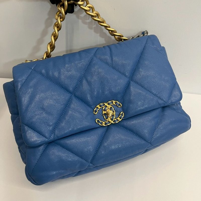 Chanel 19Bag 中號 藍色金釦 完整雷標30開-0
