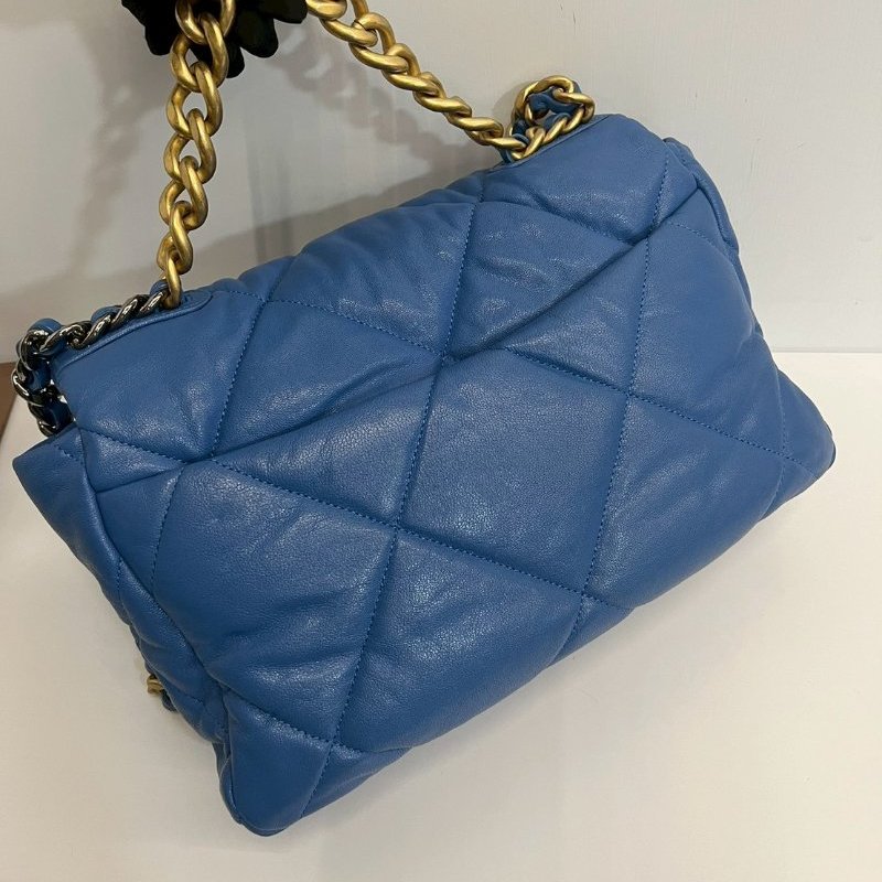 Chanel 19Bag 中號 藍色金釦 完整雷標30開-1