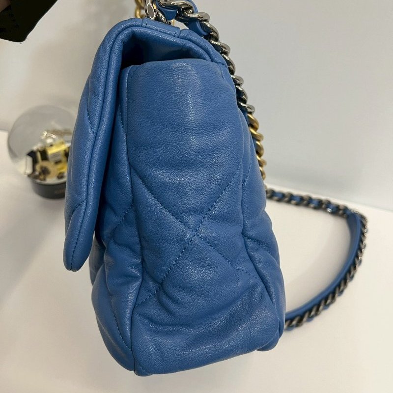 Chanel 19Bag 中號 藍色金釦 完整雷標30開-2