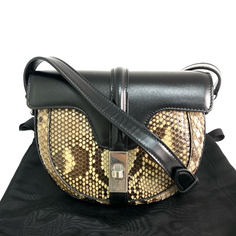 ☆Celine思琳 Besace 16 Brown, Black Python Skin, Calfskin Shoulder Bag 啡色,黑色蛇皮,小牛皮肩背袋 -267001749-0