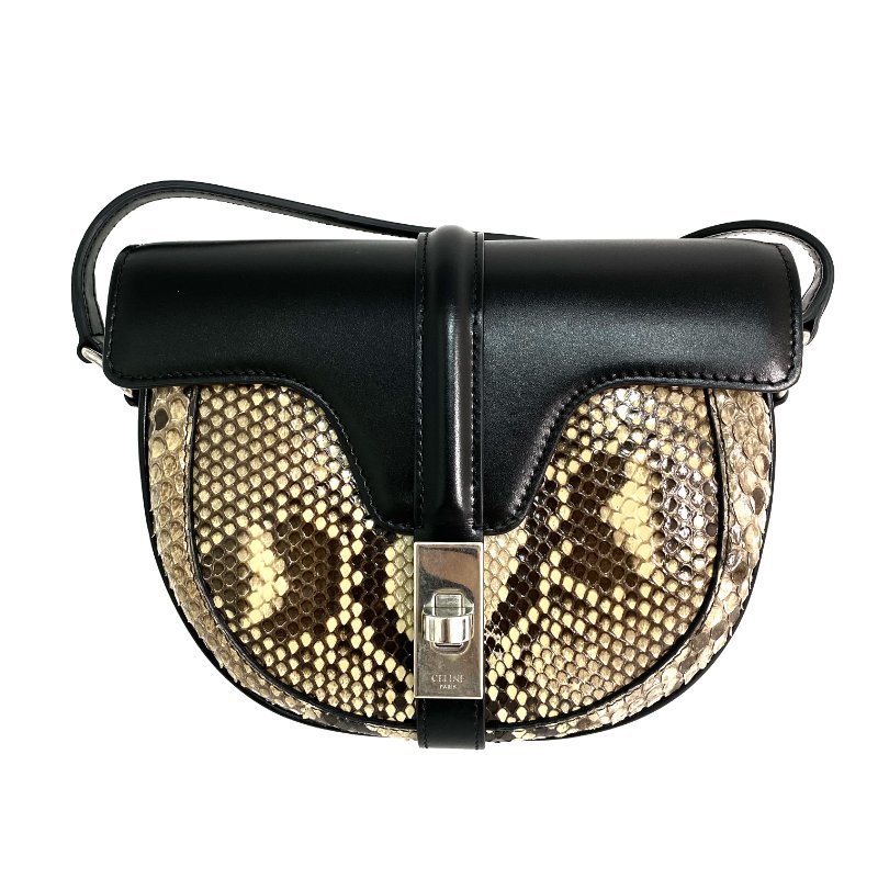 ☆Celine思琳 Besace 16 Brown, Black Python Skin, Calfskin Shoulder Bag 啡色,黑色蛇皮,小牛皮肩背袋 -267001749-1