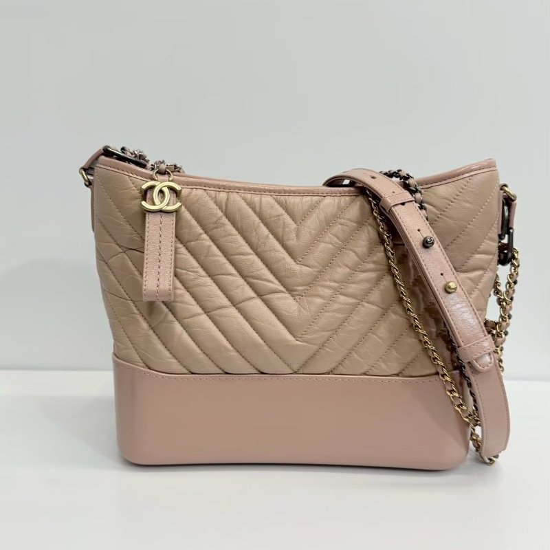 Chanel Hobo 奶茶色 金釦 完整雷標27開-0