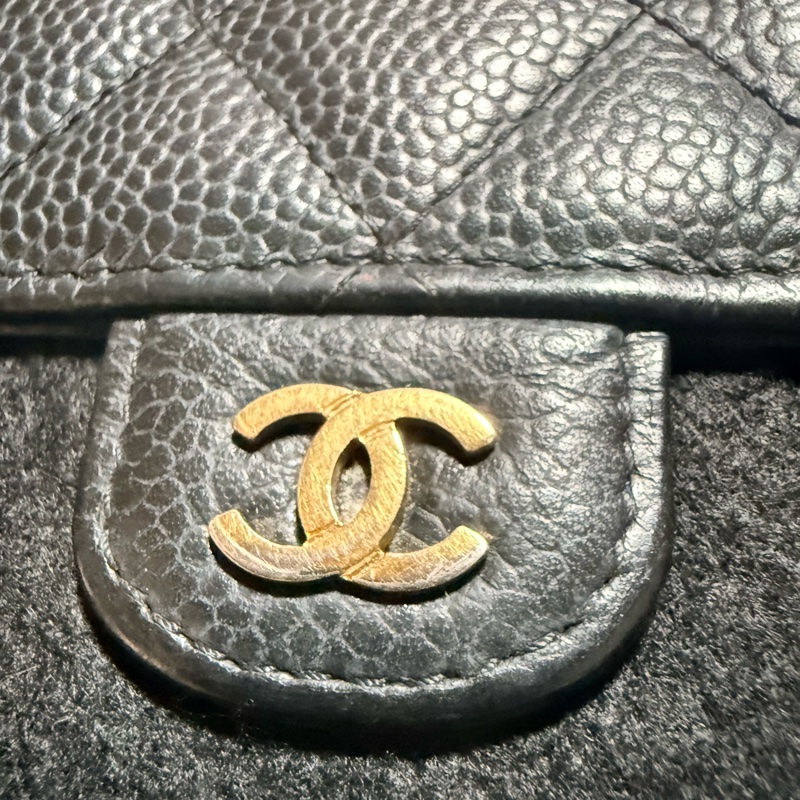 CHANEL經典雙 C LOGO 黑色荔枝牛皮金釦翻蓋長夾 發財包-6