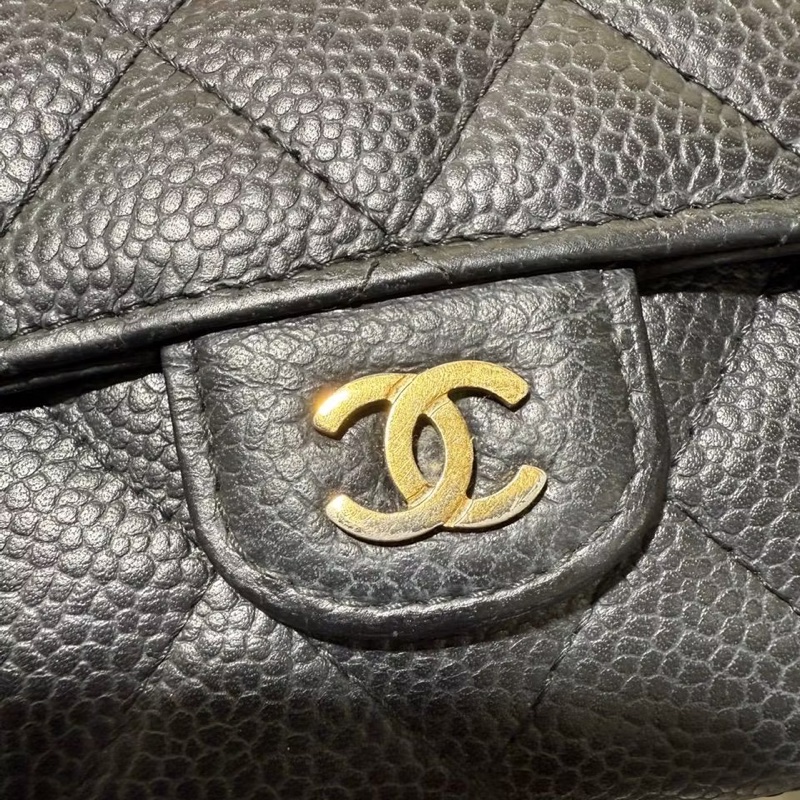 CHANEL經典雙 C LOGO 黑色荔枝牛皮金釦翻蓋長夾 發財包-7