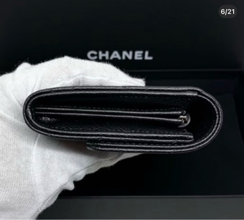 CHANEL經典雙 C LOGO 黑色荔枝牛皮金釦翻蓋長夾 發財包-12