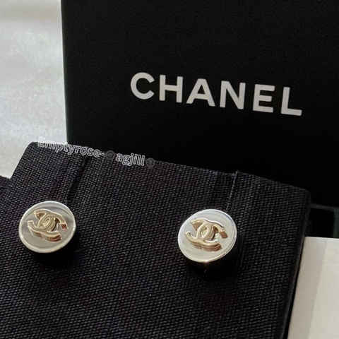 Chanel 雙色金銀立體 小圓丁耳環✨全新品