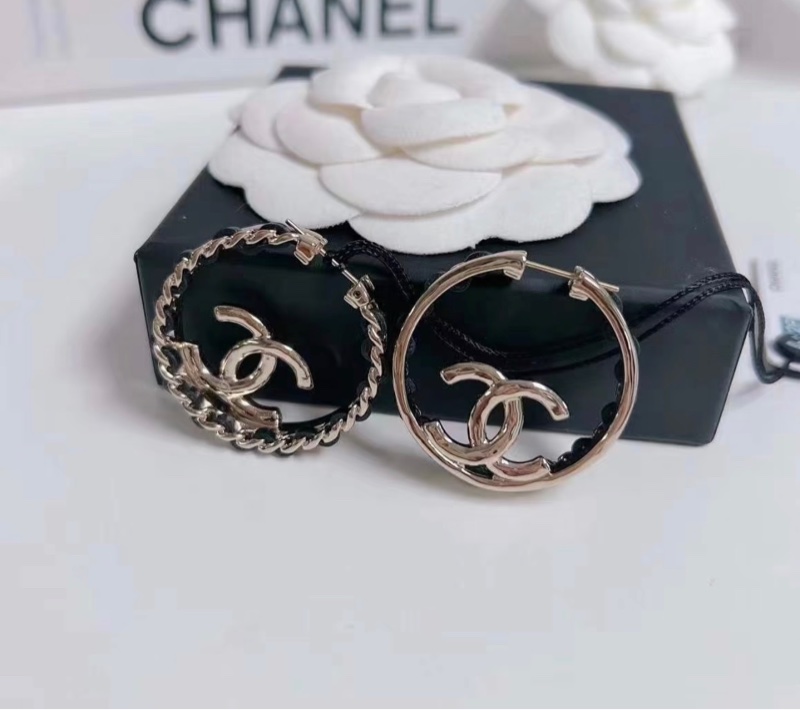 「JL精品代購」98新 Chanel 香奈兒雙C皮穿鏈耳圈-0