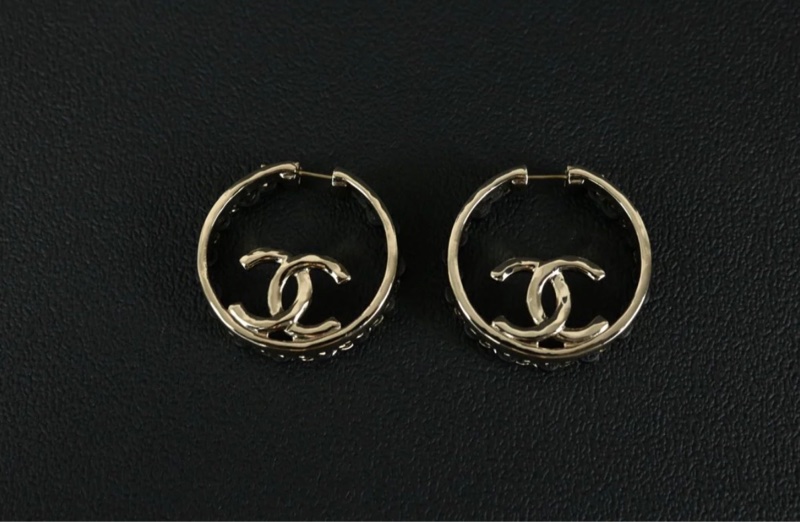 「JL精品代購」98新 Chanel 香奈兒雙C皮穿鏈耳圈-2