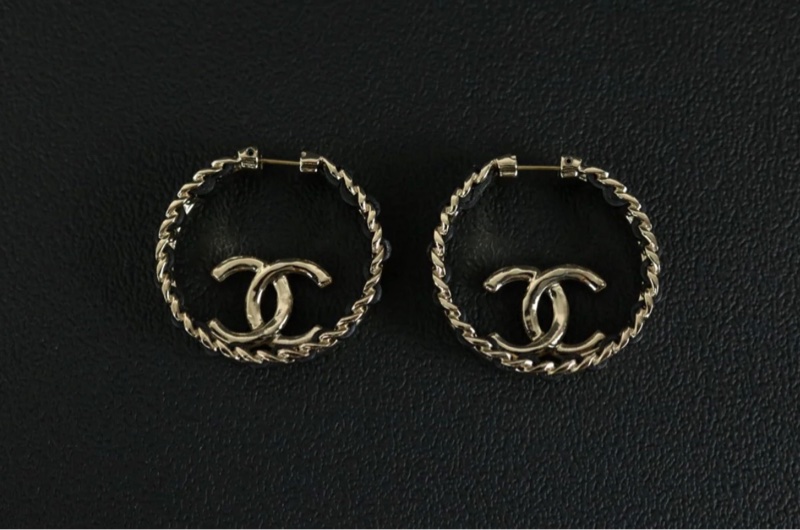 「JL精品代購」98新 Chanel 香奈兒雙C皮穿鏈耳圈-3