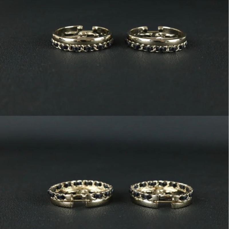 「JL精品代購」98新 Chanel 香奈兒雙C皮穿鏈耳圈-4