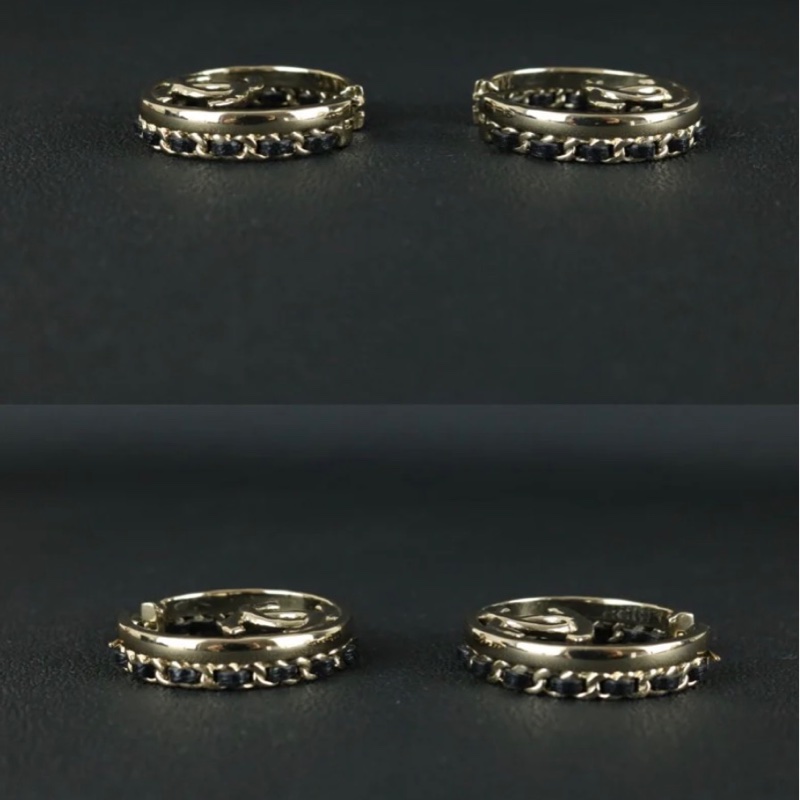 「JL精品代購」98新 Chanel 香奈兒雙C皮穿鏈耳圈-5