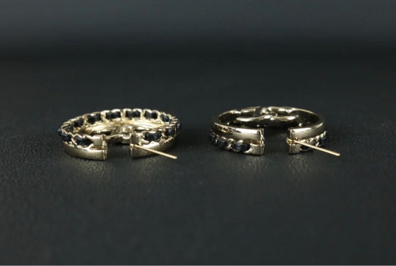 「JL精品代購」98新 Chanel 香奈兒雙C皮穿鏈耳圈-6