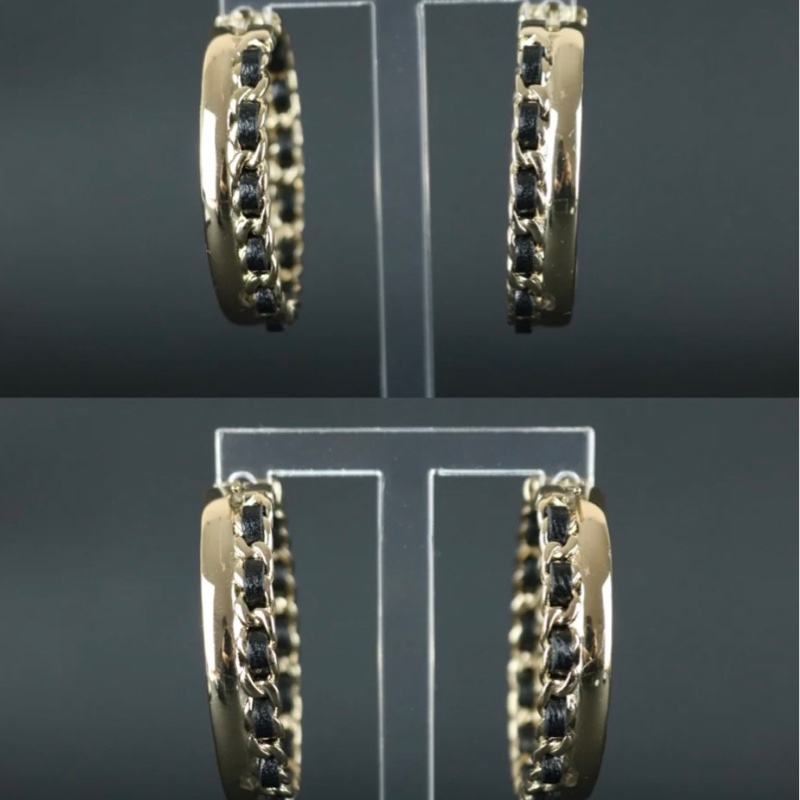 「JL精品代購」98新 Chanel 香奈兒雙C皮穿鏈耳圈-8