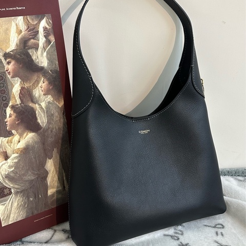 【全新】COACH Brooklyn 28 hobo徽標Logo按扣開合 粒面皮革 流浪漢包手提單肩包 中號 黑色