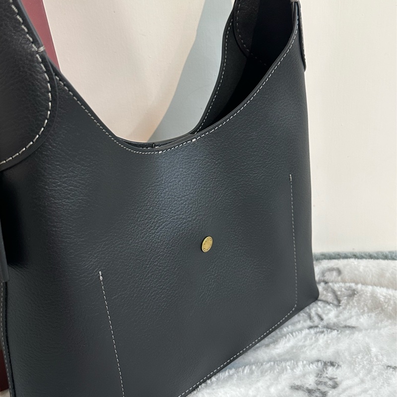 【全新】COACH Brooklyn 28 hobo徽標Logo按扣開合 粒面皮革 流浪漢包手提單肩包 中號 黑色-3