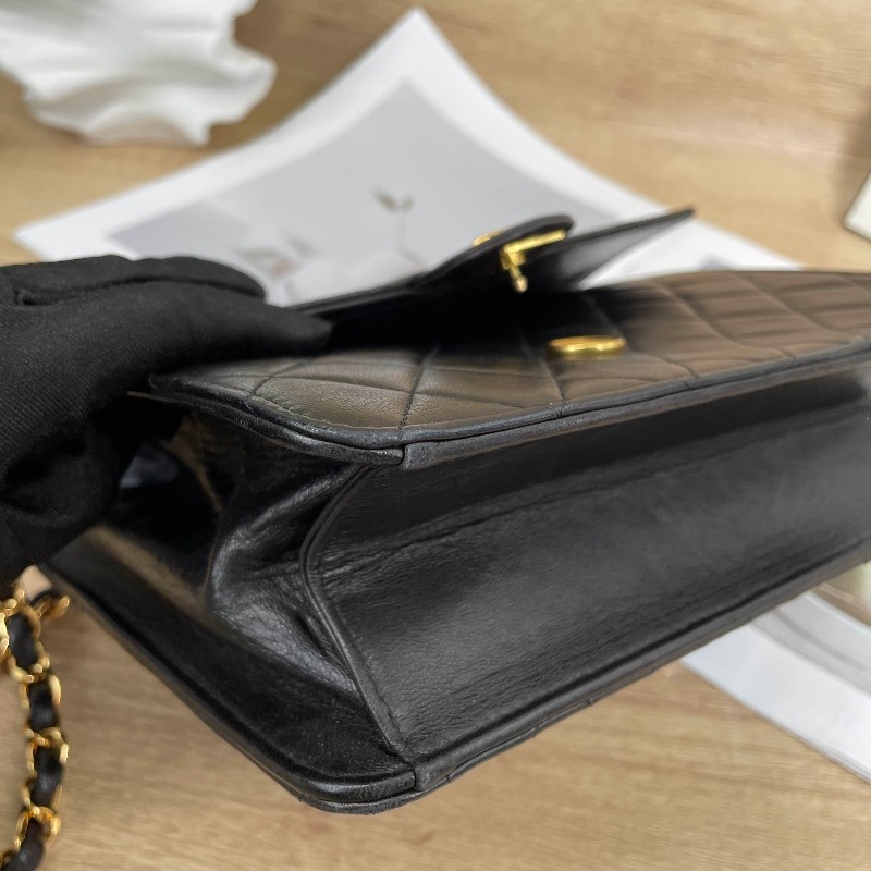 sqp bi  Chanel香奈兒 中古黑金方胖子 菱格紋 經典百搭-9