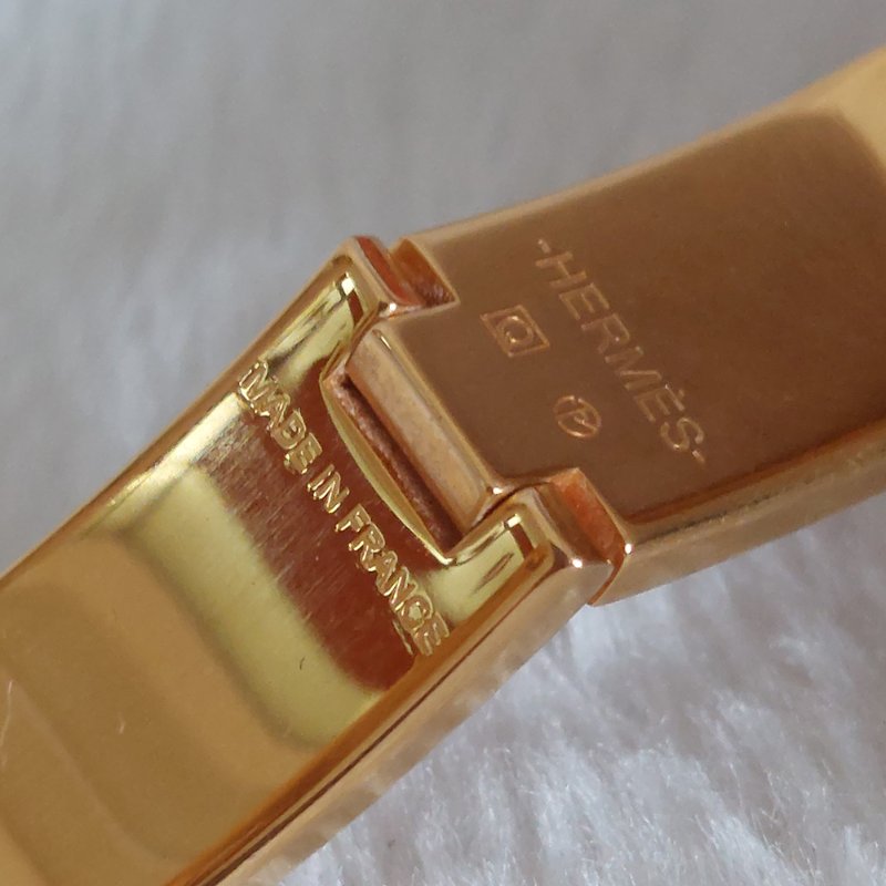 Hermes 🎀實拍 🎀愛馬仕 Clic H Logo細版玫瑰金橘色琺瑯手環-38