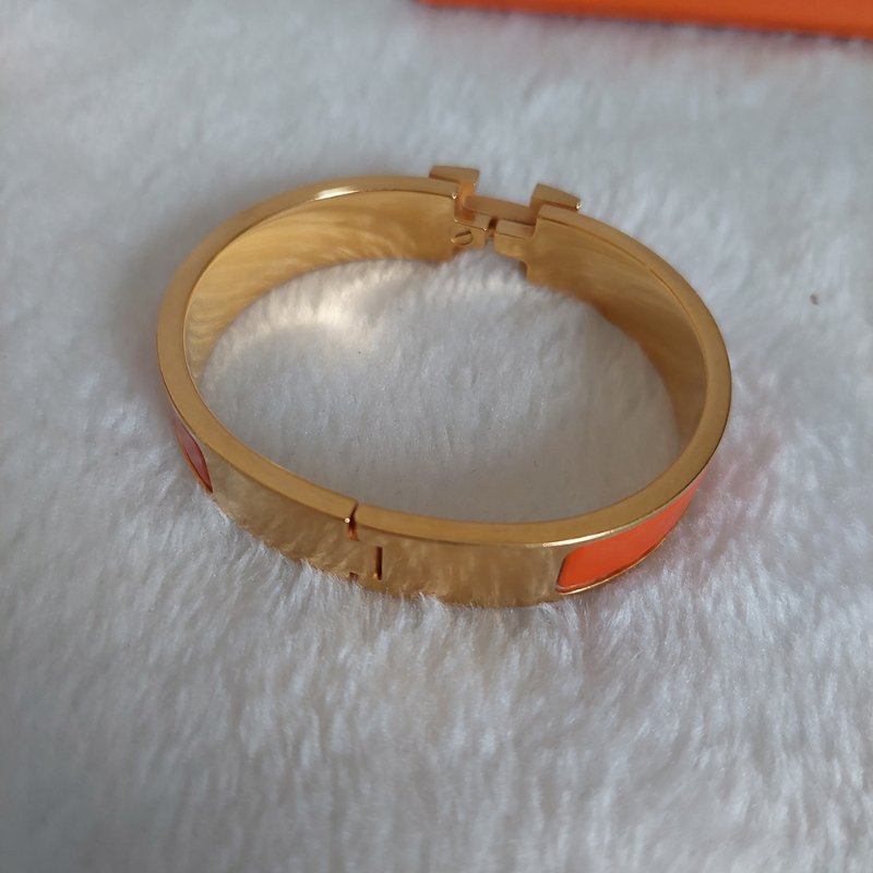 Hermes 🎀實拍 🎀愛馬仕 Clic H Logo細版玫瑰金橘色琺瑯手環-26