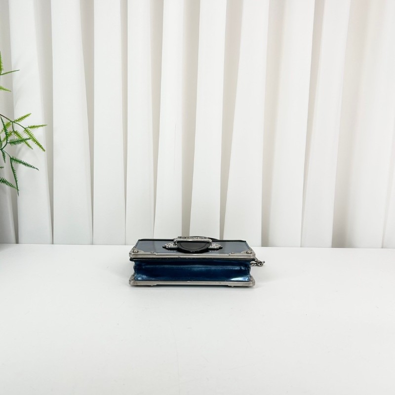 Hsj sz Prada/普拉達  宮廷款拼色藍色亮面單肩斜包 時尚百搭-4