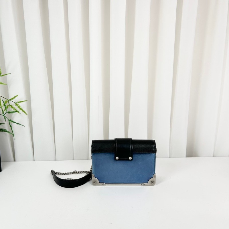 Hsj sz Prada/普拉達  宮廷款拼色藍色亮面單肩斜包 時尚百搭-6