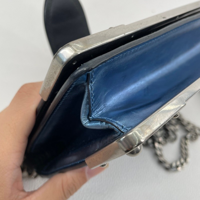 Hsj sz Prada/普拉達  宮廷款拼色藍色亮面單肩斜包 時尚百搭-7