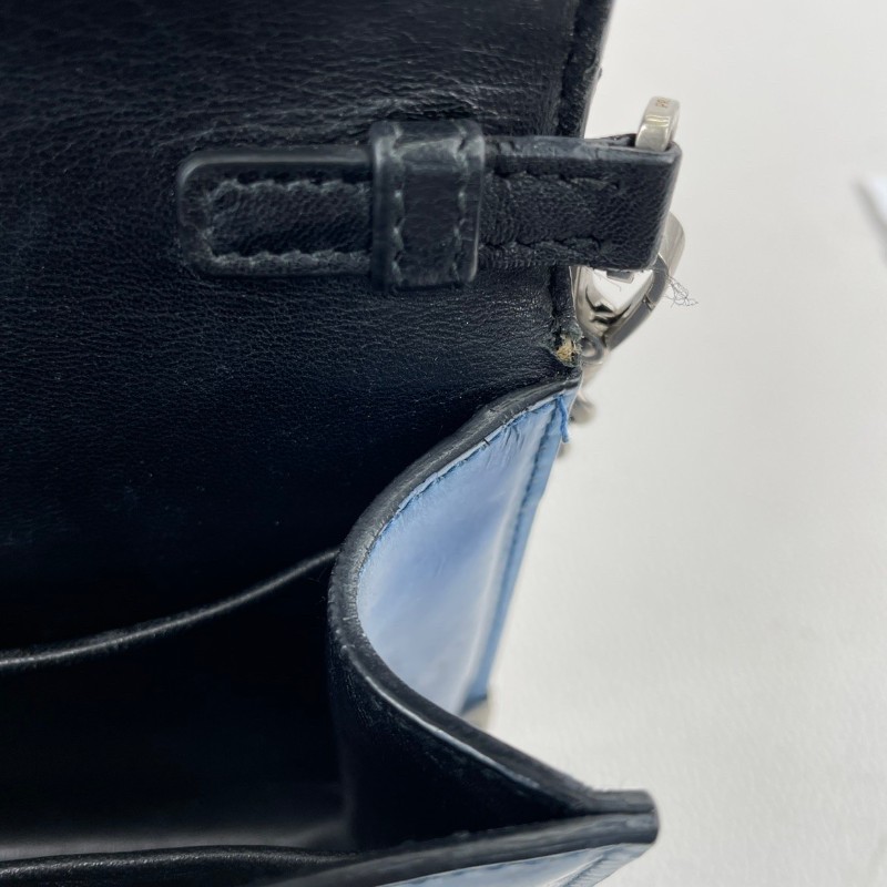 Hsj sz Prada/普拉達  宮廷款拼色藍色亮面單肩斜包 時尚百搭-9