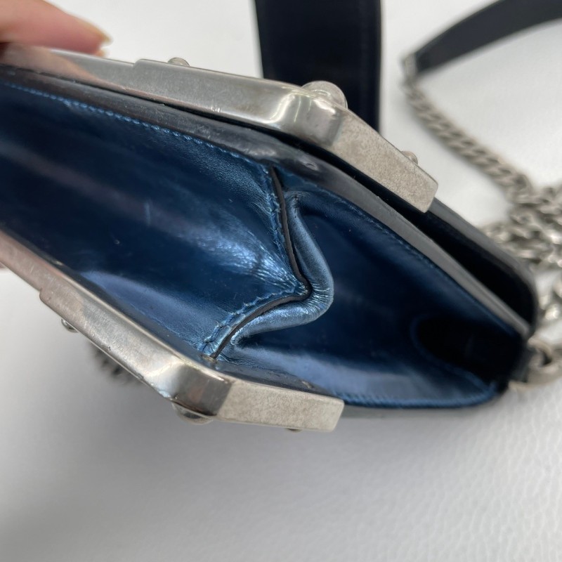 Hsj sz Prada/普拉達  宮廷款拼色藍色亮面單肩斜包 時尚百搭-11