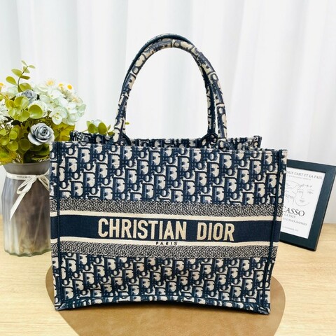 ghh-hz- Dior/迪奧老花托特深藍中號刺繡手提袋 老花百搭高級時尚