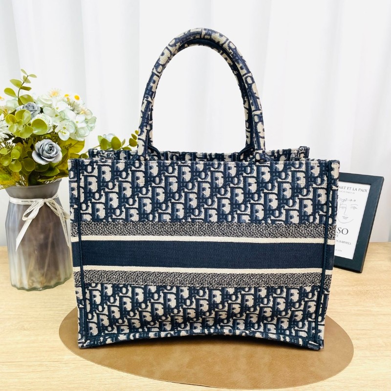 ghh-hz- Dior/迪奧老花托特深藍中號刺繡手提袋 老花百搭高級時尚-1