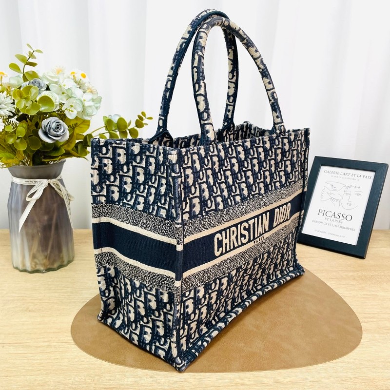 ghh-hz- Dior/迪奧老花托特深藍中號刺繡手提袋 老花百搭高級時尚-2