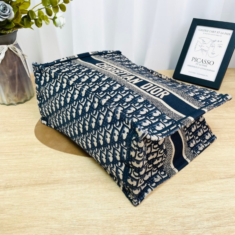 ghh-hz- Dior/迪奧老花托特深藍中號刺繡手提袋 老花百搭高級時尚-4