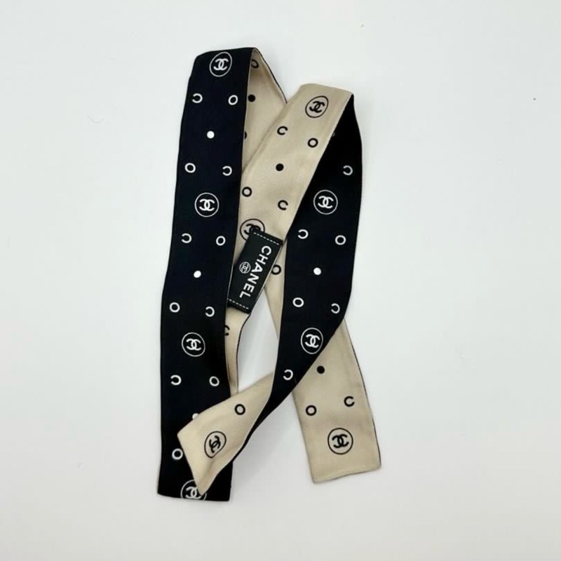 Chanel 絲巾 Chanel twilly 香奈兒絲巾 香奈兒Twilly 雙面使用 米色 黑色-0