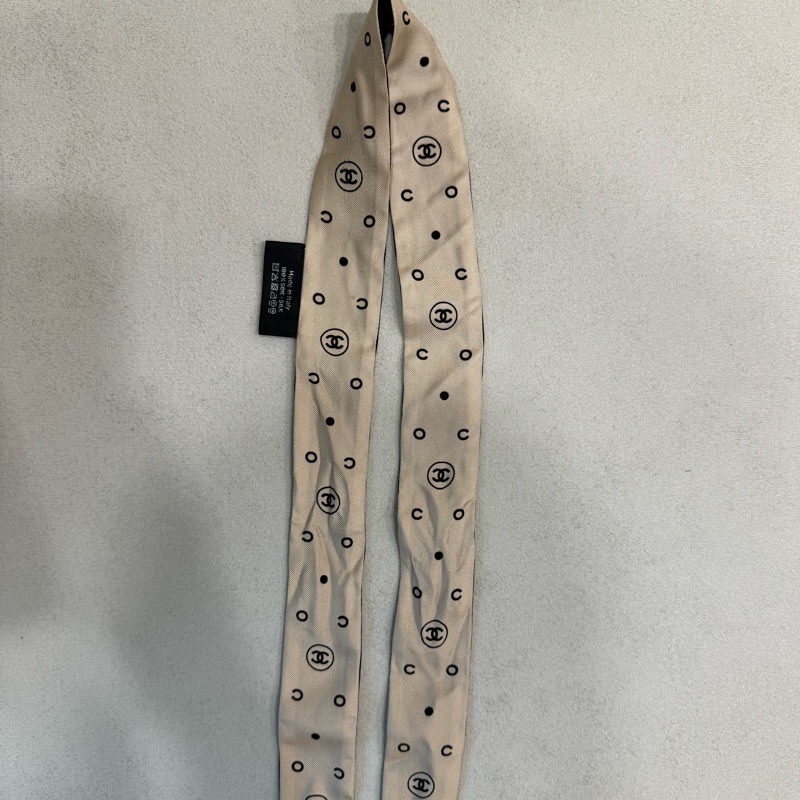 Chanel 絲巾 Chanel twilly 香奈兒絲巾 香奈兒Twilly 雙面使用 米色 黑色-4