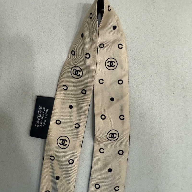 Chanel 絲巾 Chanel twilly 香奈兒絲巾 香奈兒Twilly 雙面使用 米色 黑色-5