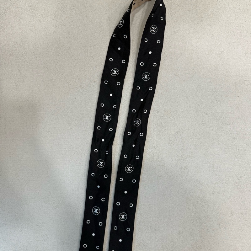 Chanel 絲巾 Chanel twilly 香奈兒絲巾 香奈兒Twilly 雙面使用 米色 黑色-6