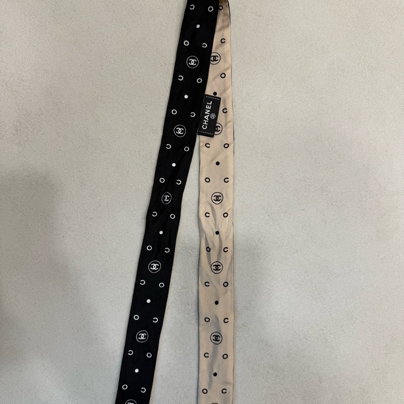 Chanel 絲巾 Chanel twilly 香奈兒絲巾 香奈兒Twilly 雙面使用 米色 黑色-8