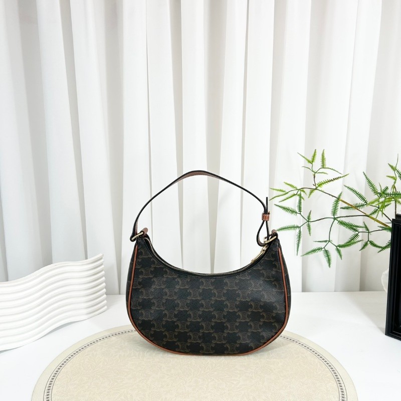 Zhf hz 專櫃價5.1折！CELINE/賽琳  經典凱旋門老花滿印可調節肩帶 黃褐色牛皮革 腋下单肩包-5