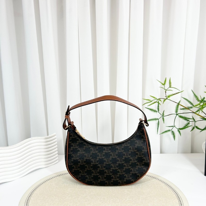 Zhf hz 專櫃價5.1折！CELINE/賽琳  經典凱旋門老花滿印可調節肩帶 黃褐色牛皮革 腋下单肩包-6