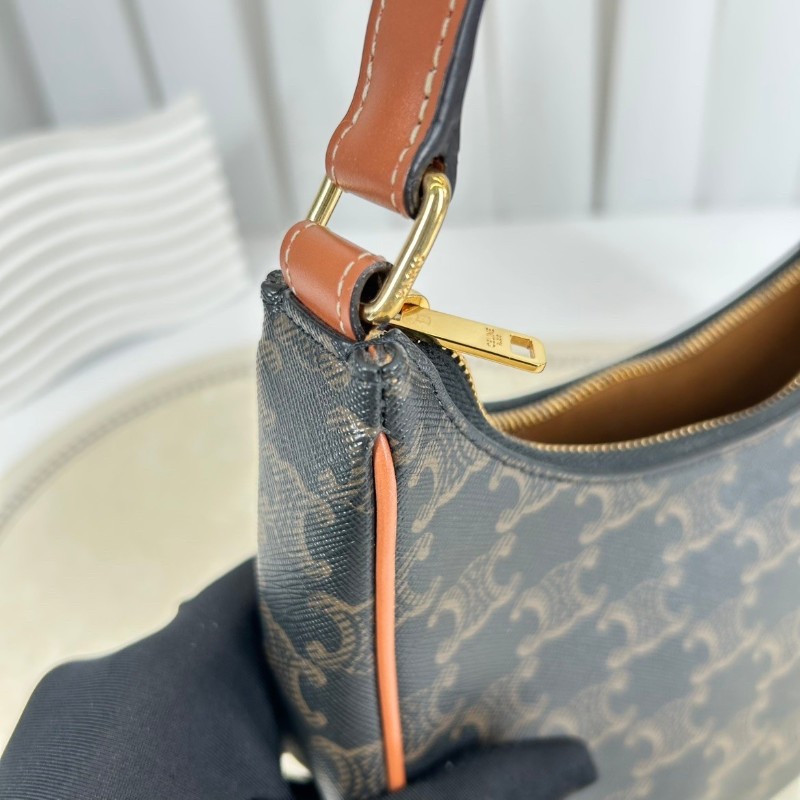 Zhf hz 專櫃價5.1折！CELINE/賽琳  經典凱旋門老花滿印可調節肩帶 黃褐色牛皮革 腋下单肩包-13