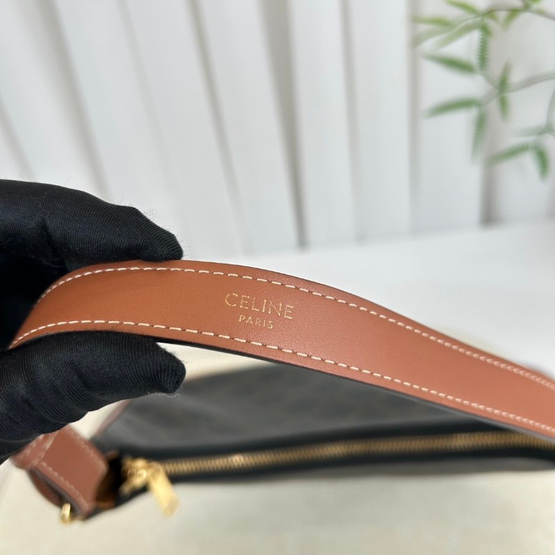Zhf hz 專櫃價5.1折！CELINE/賽琳  經典凱旋門老花滿印可調節肩帶 黃褐色牛皮革 腋下单肩包-14