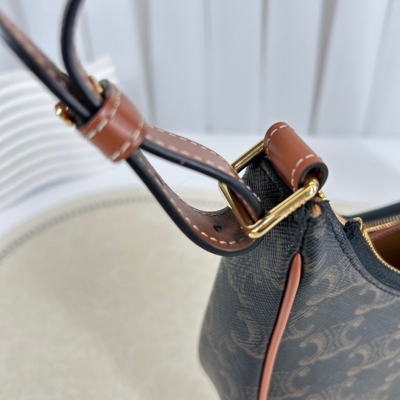 Zhf hz 專櫃價5.1折！CELINE/賽琳  經典凱旋門老花滿印可調節肩帶 黃褐色牛皮革 腋下单肩包-17